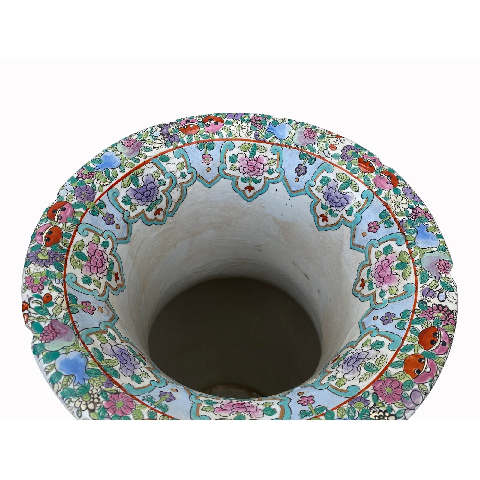 Chinese Hand Made Pink Turquoise House People Scenery Graphic Vase - 9