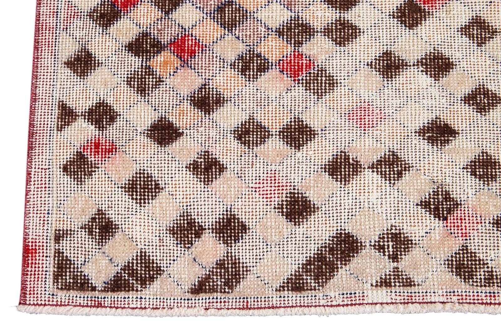 Vintage Art Deco Handmade Red Geometric Wool Runner - 10