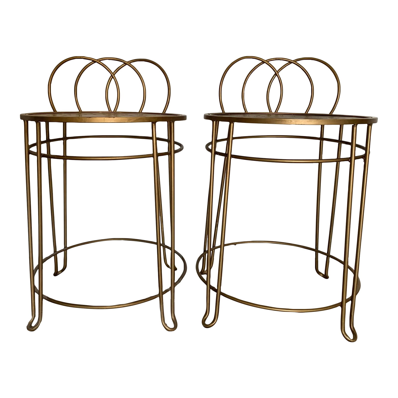 Late 20th Century Vintage Brass Side Chairs - a Pair: Vintage brass side chairs with a low back. Delicate side chairs have an antique brass patina finish. Condition: Alterations: Original Condition Unaltered Imperfections: Some Imperfections Condition