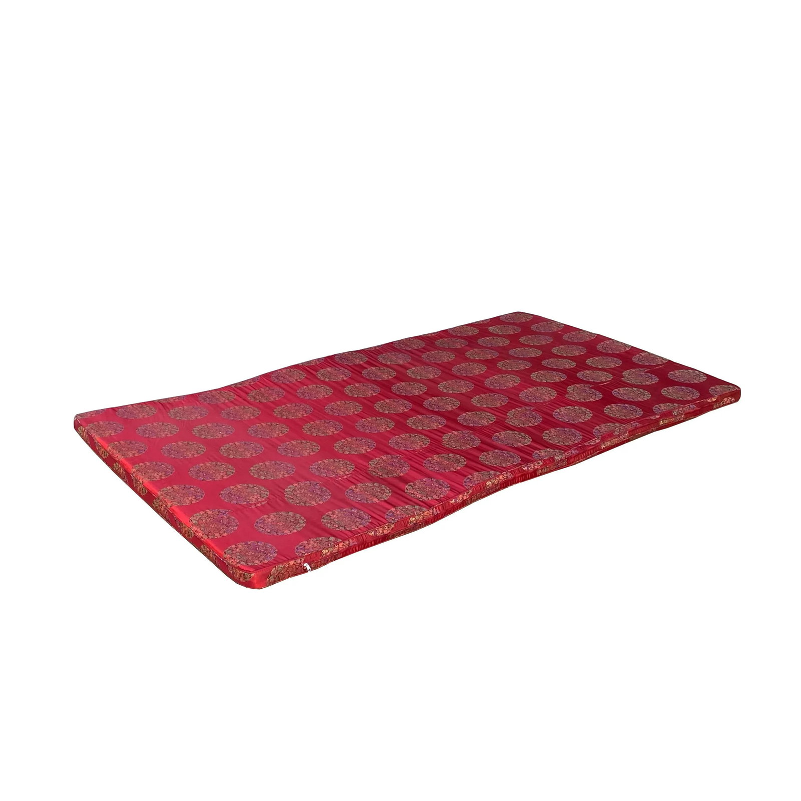 Chinese Oriental Red Silk Fabric Rectangular Long Seat Cushion Pad - 2