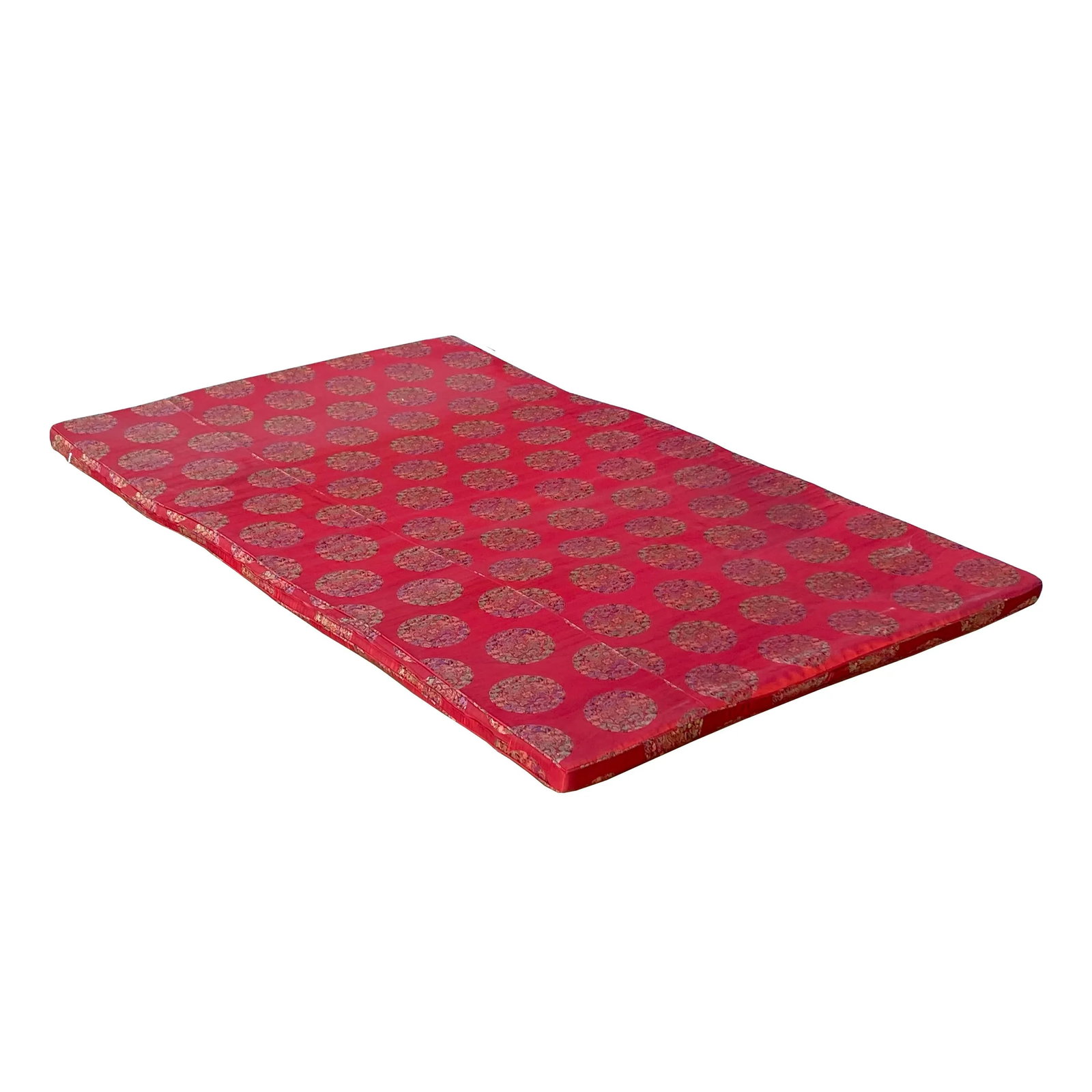 Chinese Oriental Red Silk Fabric Rectangular Long Seat Cushion Pad - 3