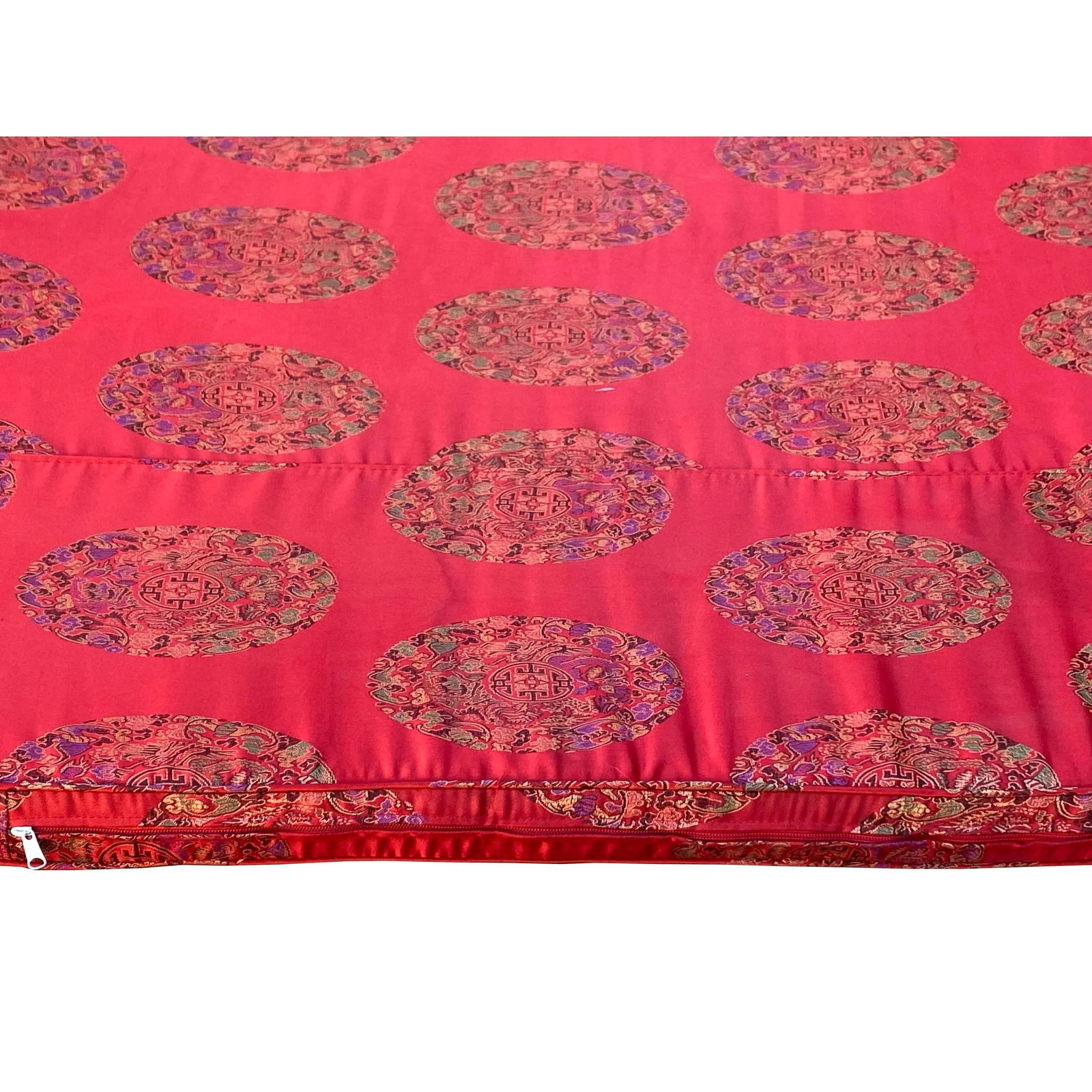 Chinese Oriental Red Silk Fabric Rectangular Long Seat Cushion Pad - 5