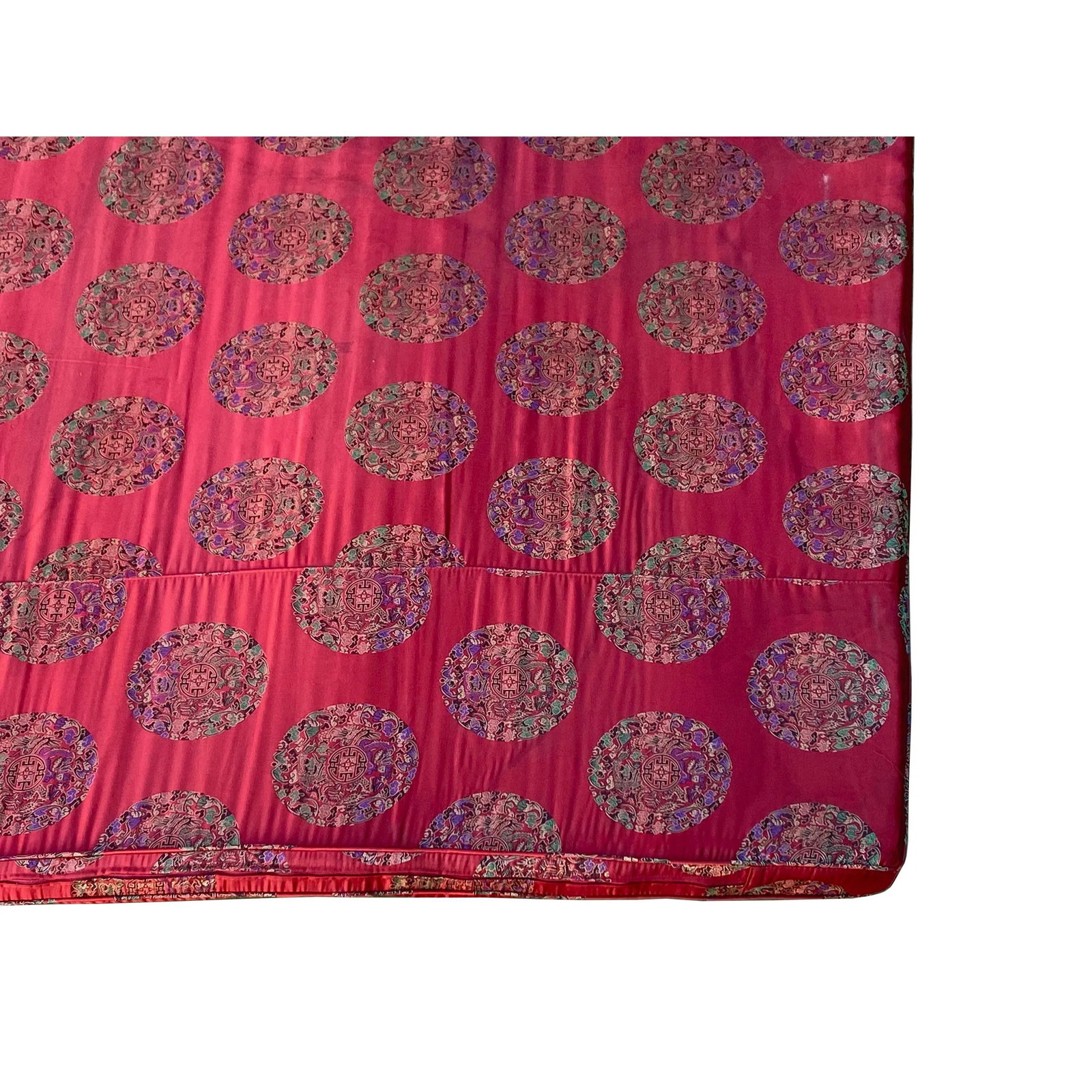 Chinese Oriental Red Silk Fabric Rectangular Long Seat Cushion Pad - 7