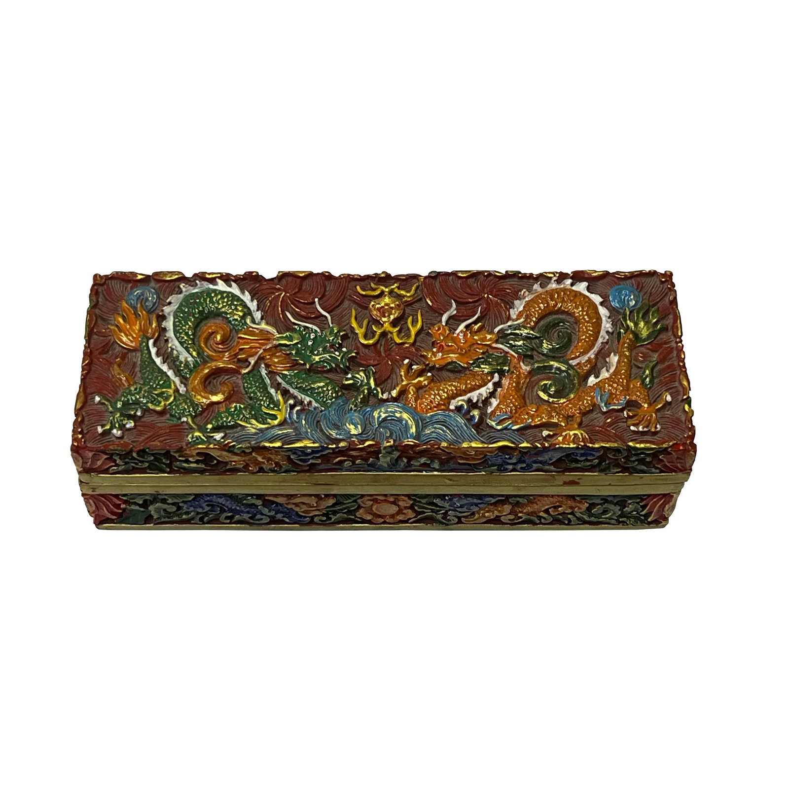 Chinese MIX Color Red Resin Lacquer Dragons Box Display Art - 3