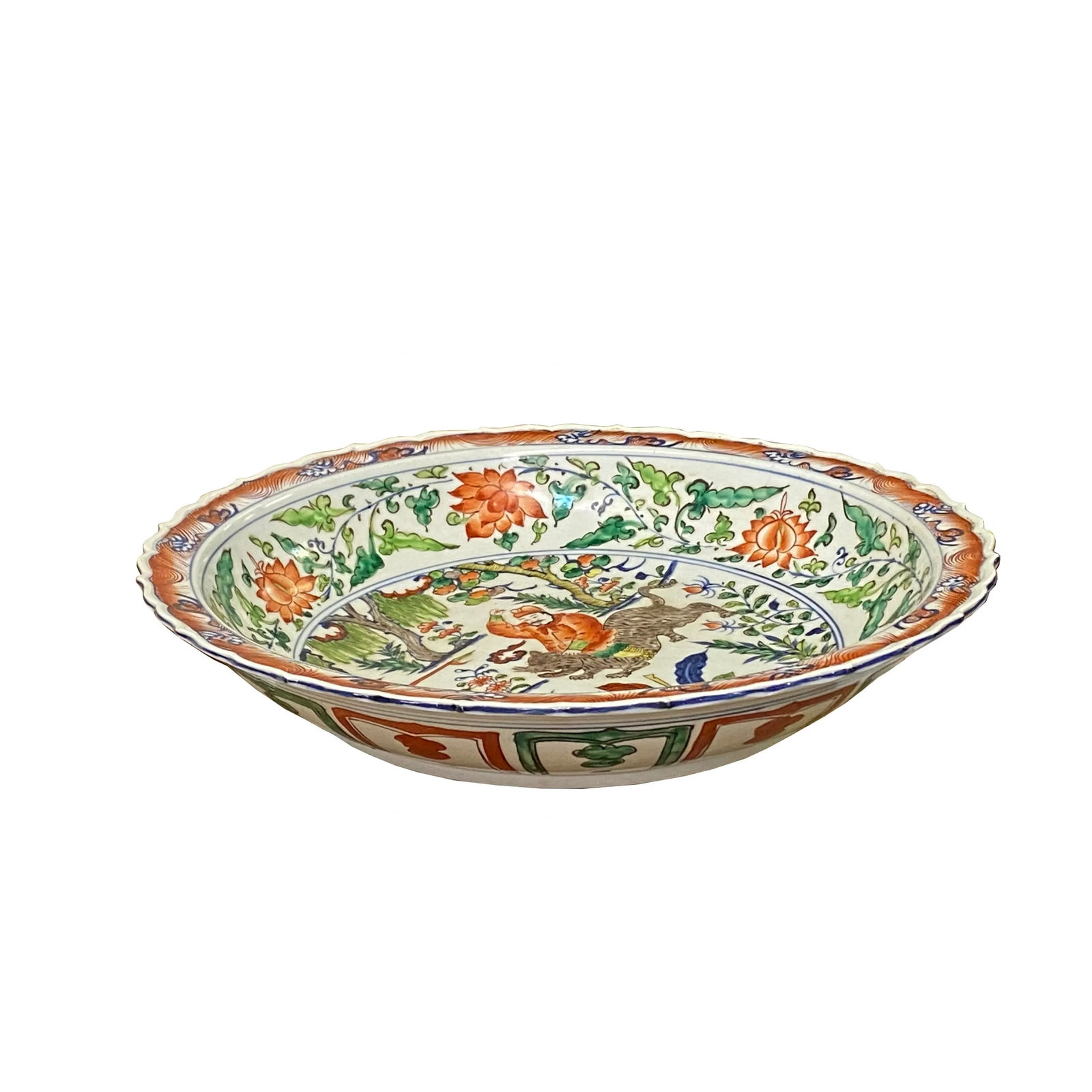 Chinese Orange White Porcelain People Scenery Display Charger Plate - 2