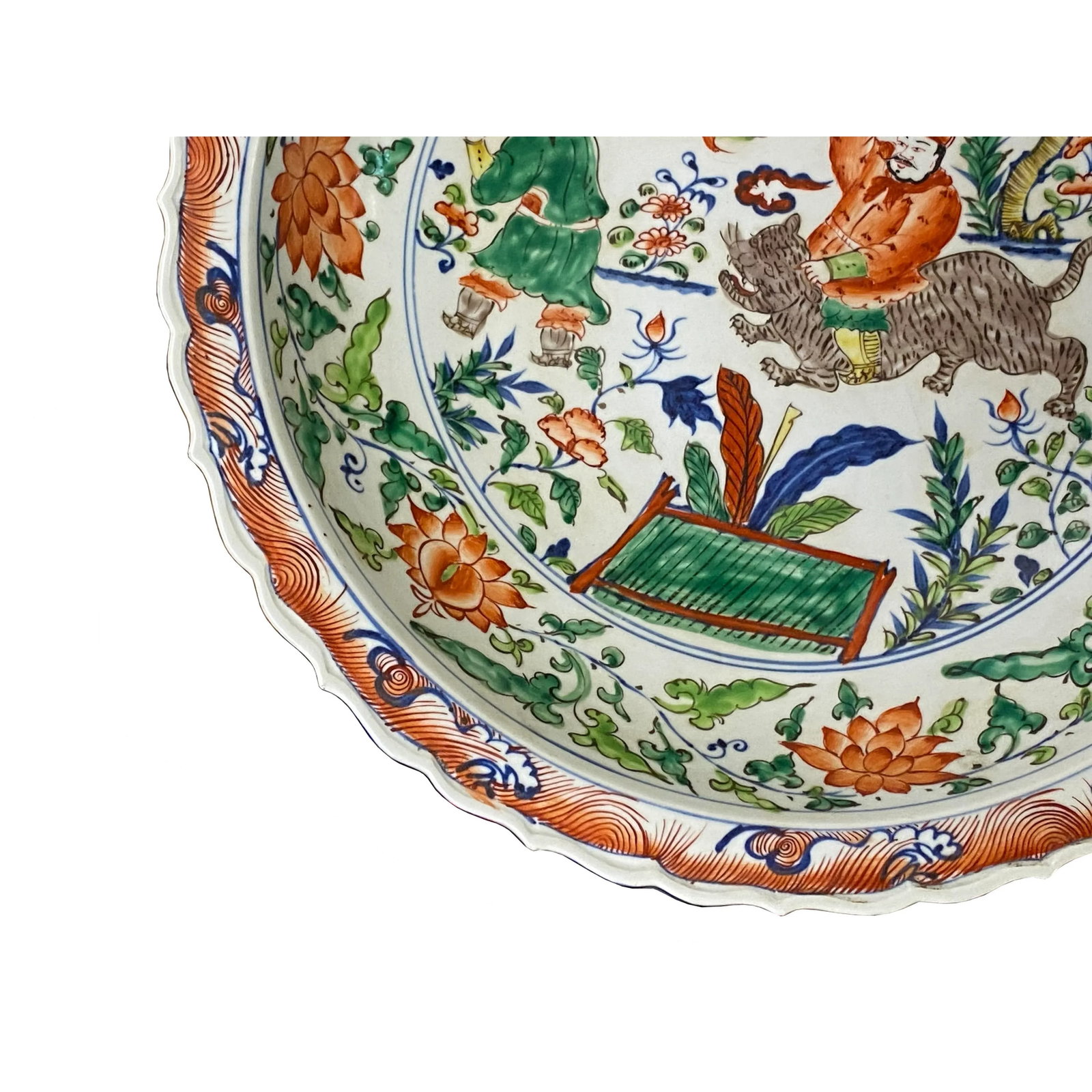 Chinese Orange White Porcelain People Scenery Display Charger Plate - 5