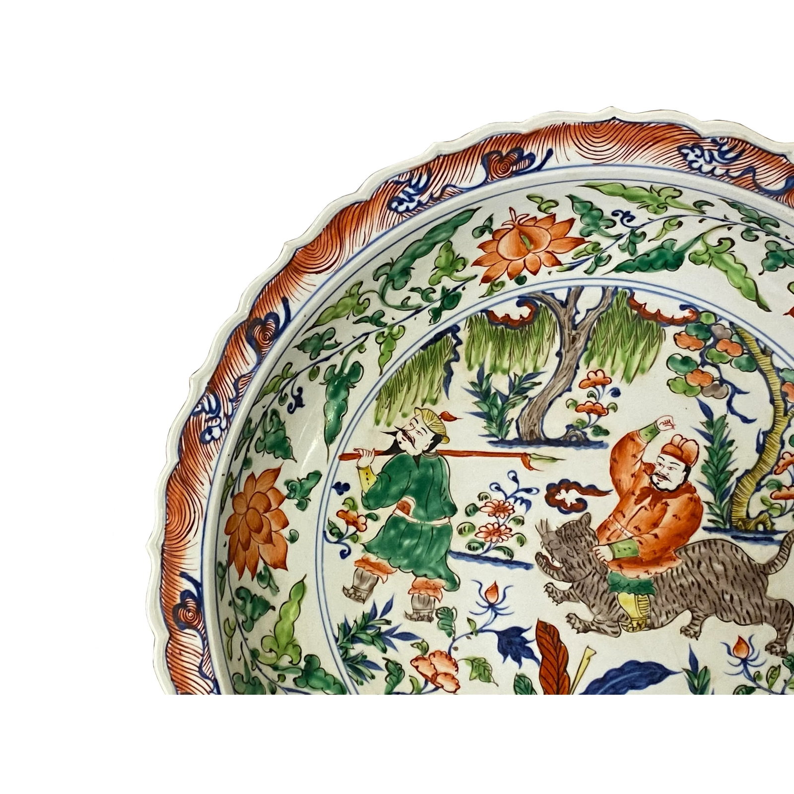 Chinese Orange White Porcelain People Scenery Display Charger Plate - 6