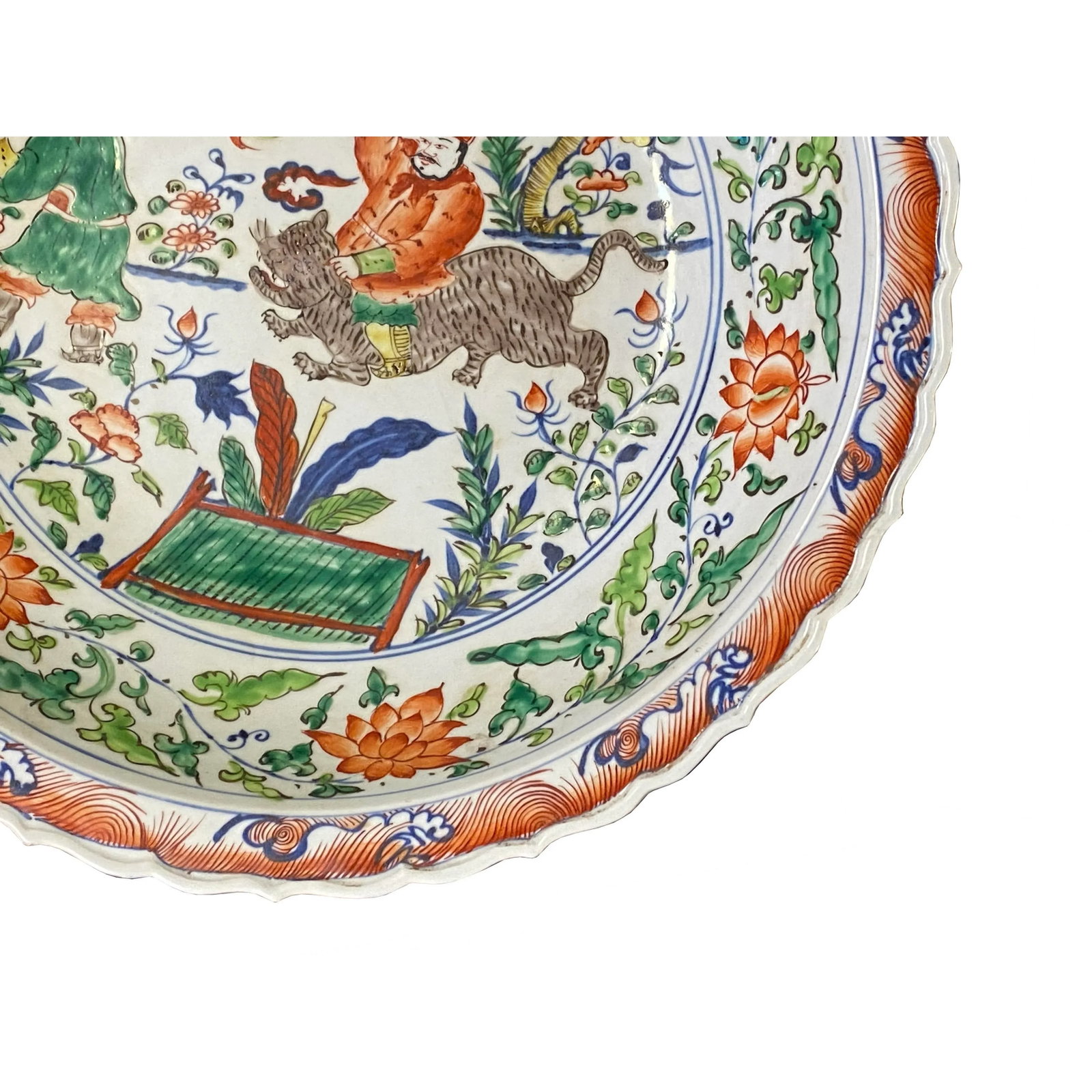 Chinese Orange White Porcelain People Scenery Display Charger Plate - 7