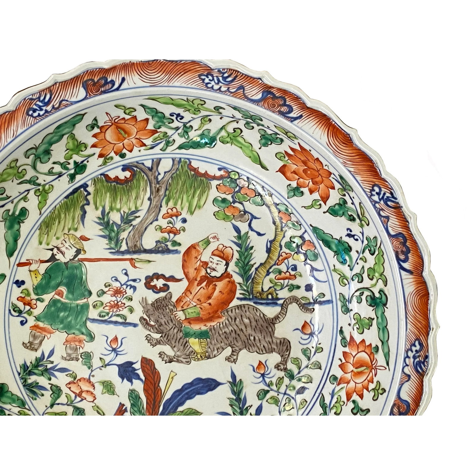 Chinese Orange White Porcelain People Scenery Display Charger Plate - 8