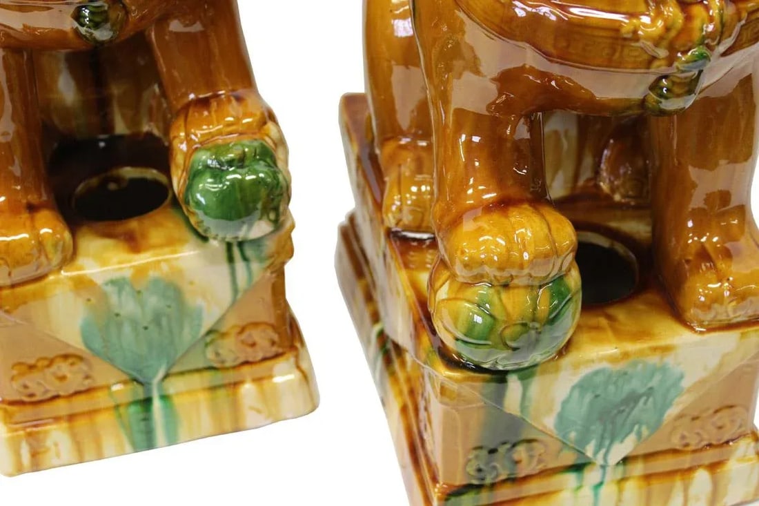 Chinese Brown Glazed Ceramic Foo Dogs - A Pair - 7