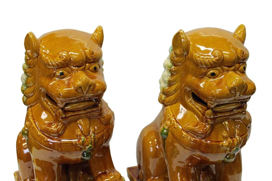 Chinese Brown Glazed Ceramic Foo Dogs - A Pair - 8