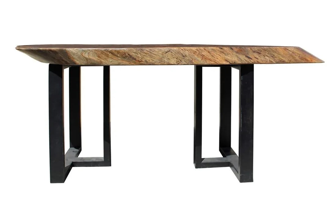 Raw Wood Plank Uneven Shape Metal Base Desk - 2