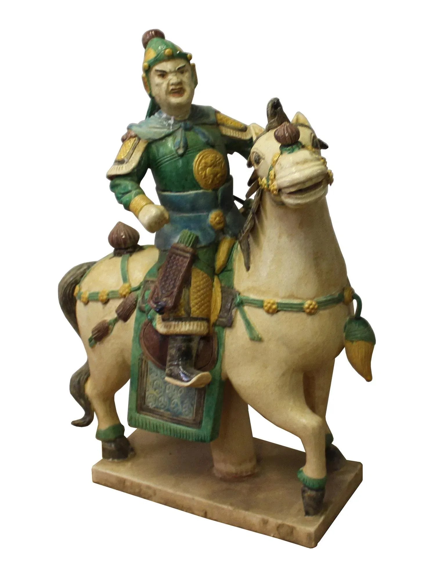 Chinese Vintage Handmade Ceramic Warrior On Horse Figure - 2