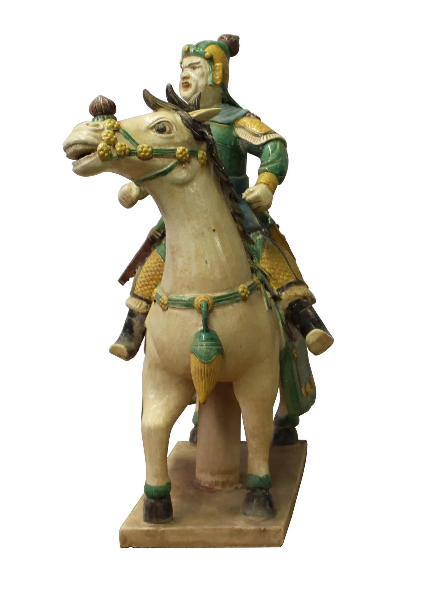 Chinese Vintage Handmade Ceramic Warrior On Horse Figure - 3