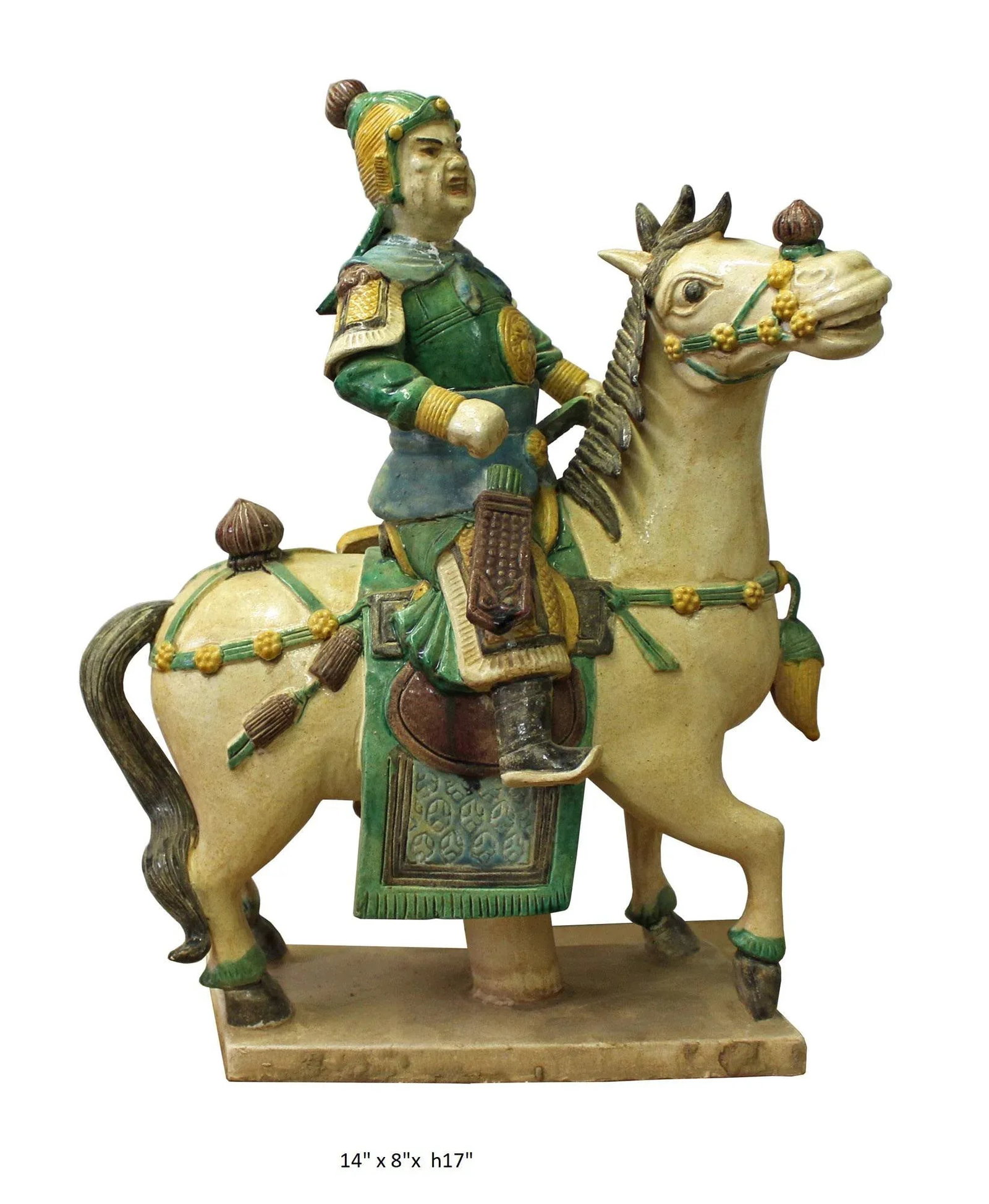 Chinese Vintage Handmade Ceramic Warrior On Horse Figure - 6