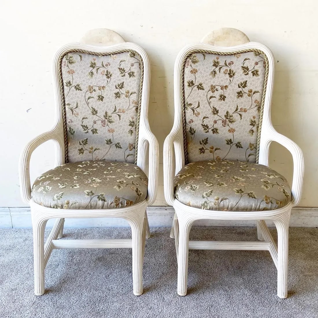 Boho Chic Pencil Reed and Tessellated Stone Dining Chairs - 2