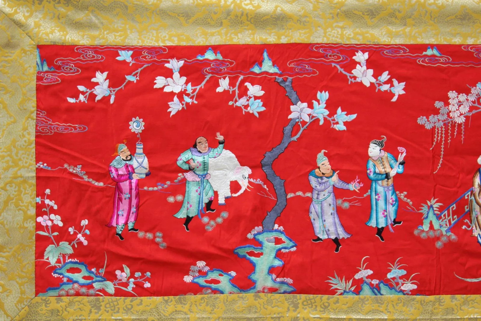 Vintage Chinese Hand Embroidery Long People Gather Scenery Wall Art - 2
