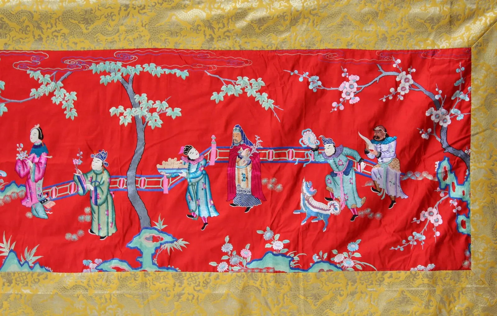 Vintage Chinese Hand Embroidery Long People Gather Scenery Wall Art - 9