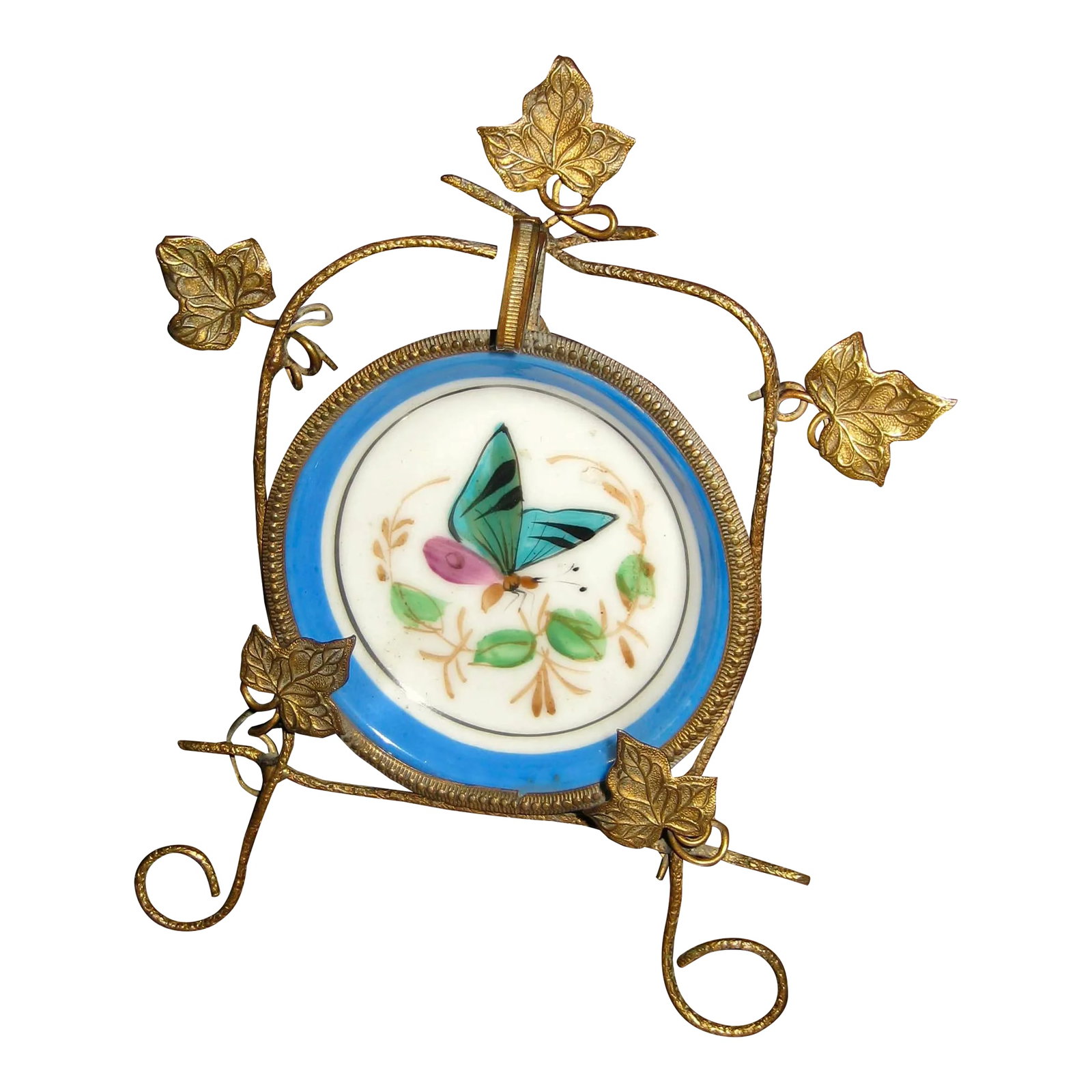 Late 19th Century French Porcelain Women Pocket Watch Holder: Nothing prettier than watch older , comes in all shape , sizes , materials and ages , here we have a very lovely ladies model in old Paris porcelain, hand painted you will see a butterfly flying