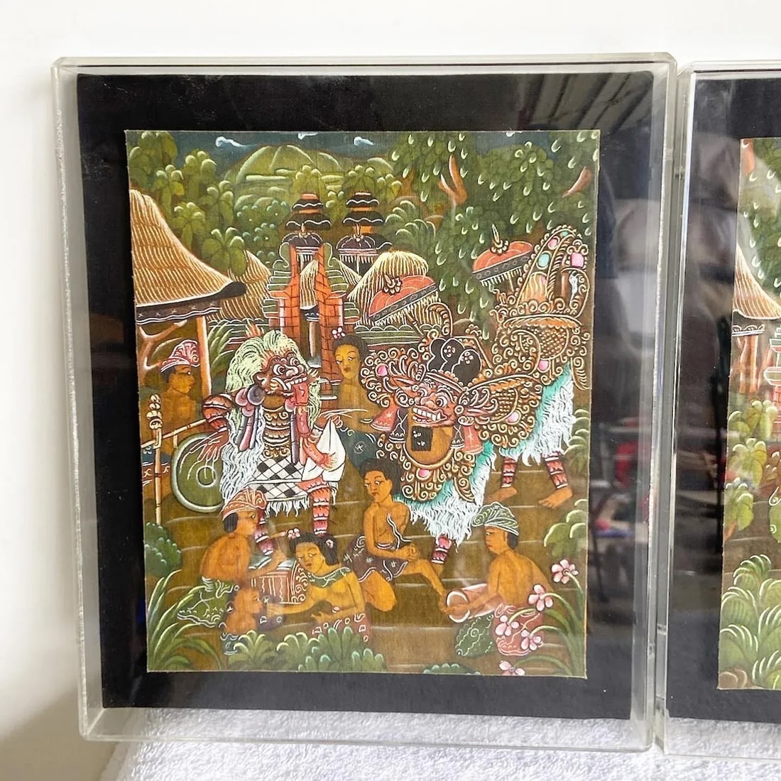 Vintage Balinese Paintings on Paper in Acrylic Frames - Set of 3 - 2