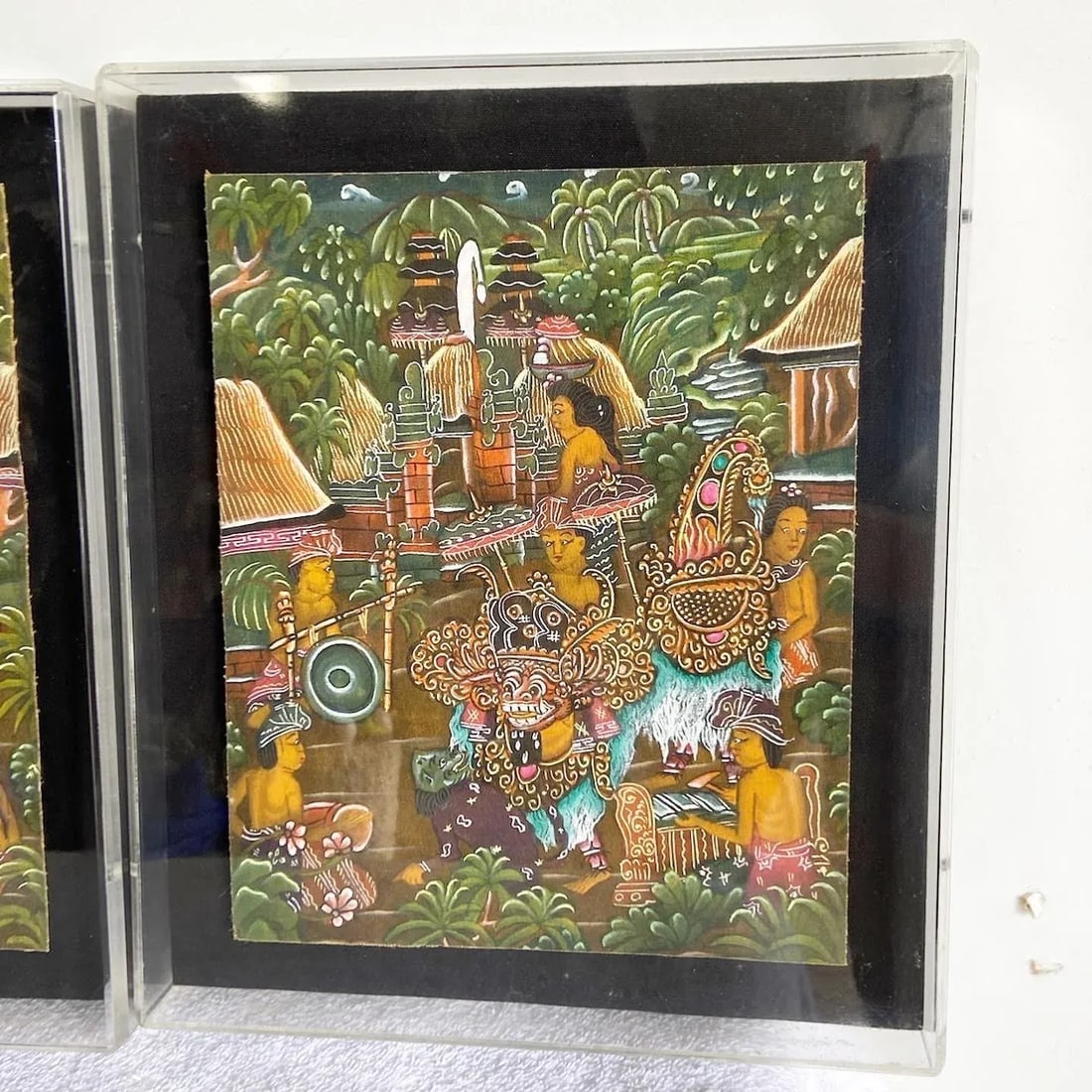 Vintage Balinese Paintings on Paper in Acrylic Frames - Set of 3 - 4