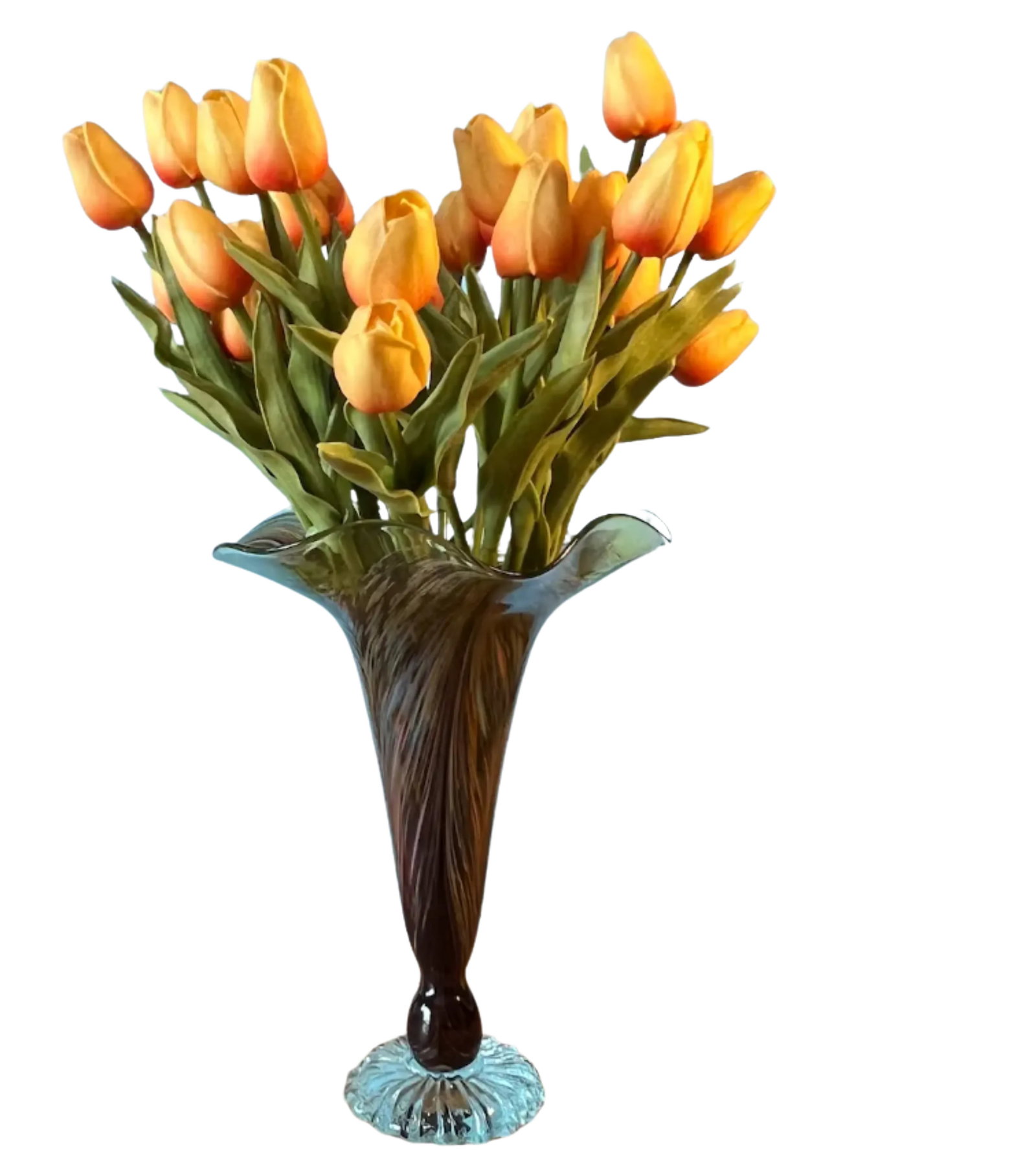 Signed Art Glass Aber Trumpet Vase - 3