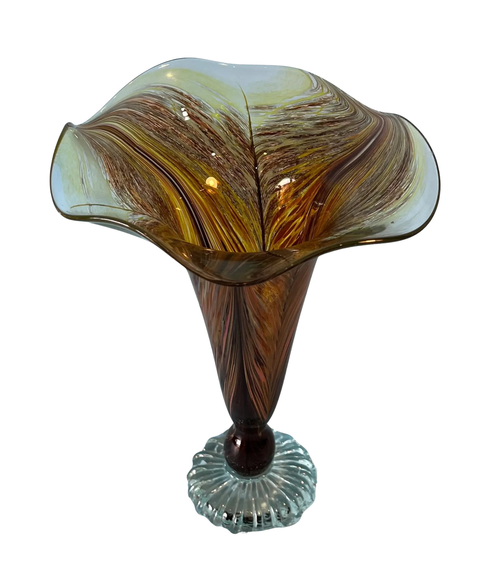 Signed Art Glass Aber Trumpet Vase - 6