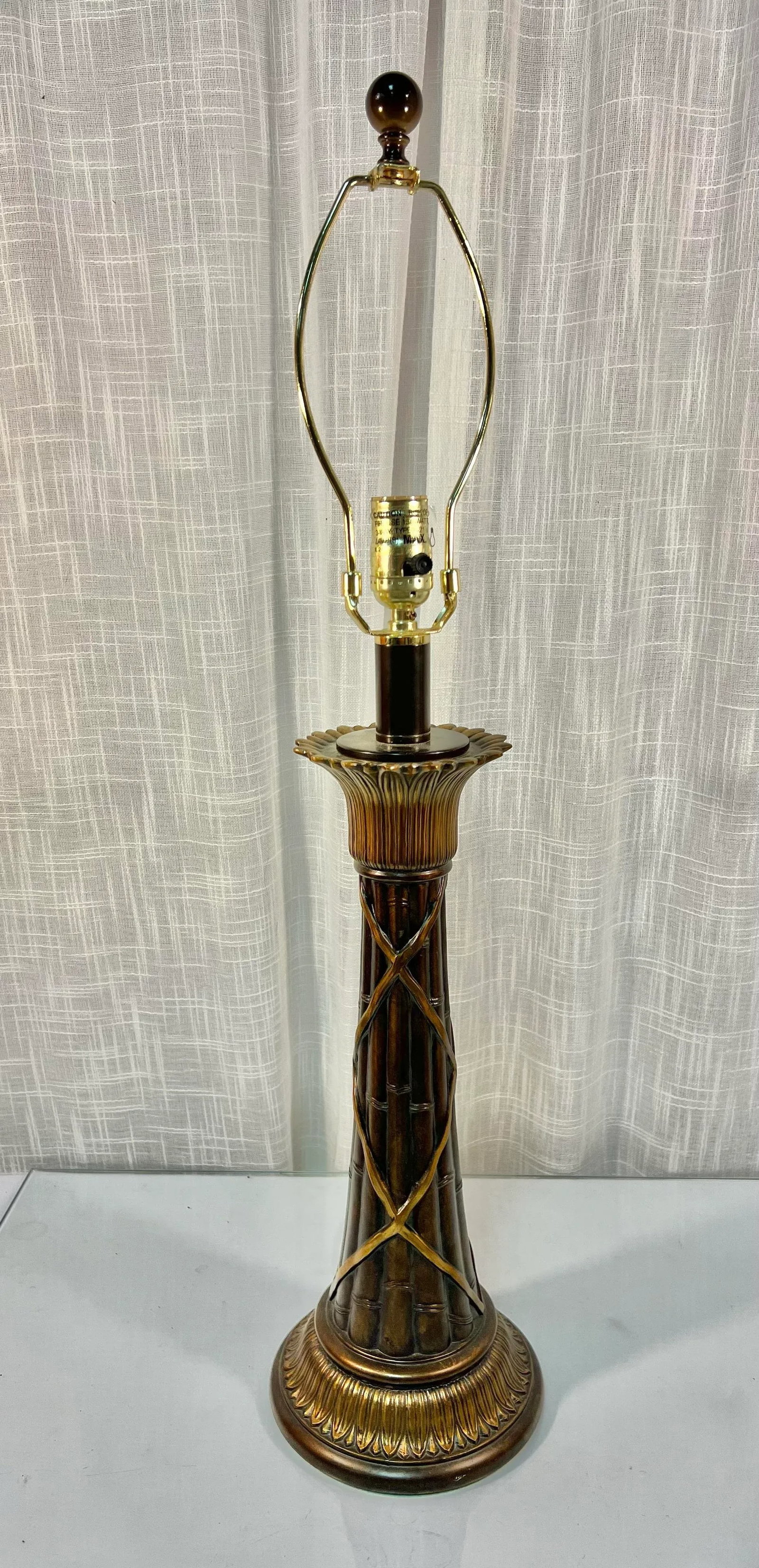 Vintage French Empire Neoclassical Faux Bamboo Tole Column Table Lamp and Empire Pleated Silk Shade - 4