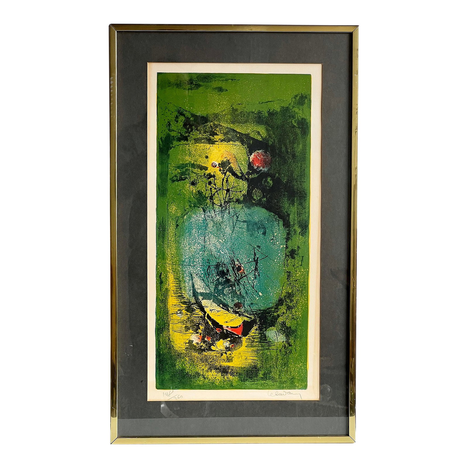 Hoi Lebadang Signed Abstract Lithograph "Grand Paysage" Pencil Signed & Numbered: This striking limited-edition lithograph, "Grand Paysage," by renowned Vietnamese-French artist Hoi Lebadang, is an evocative blend of vibrant color, abstract forms, and expressive textures. Numbered
