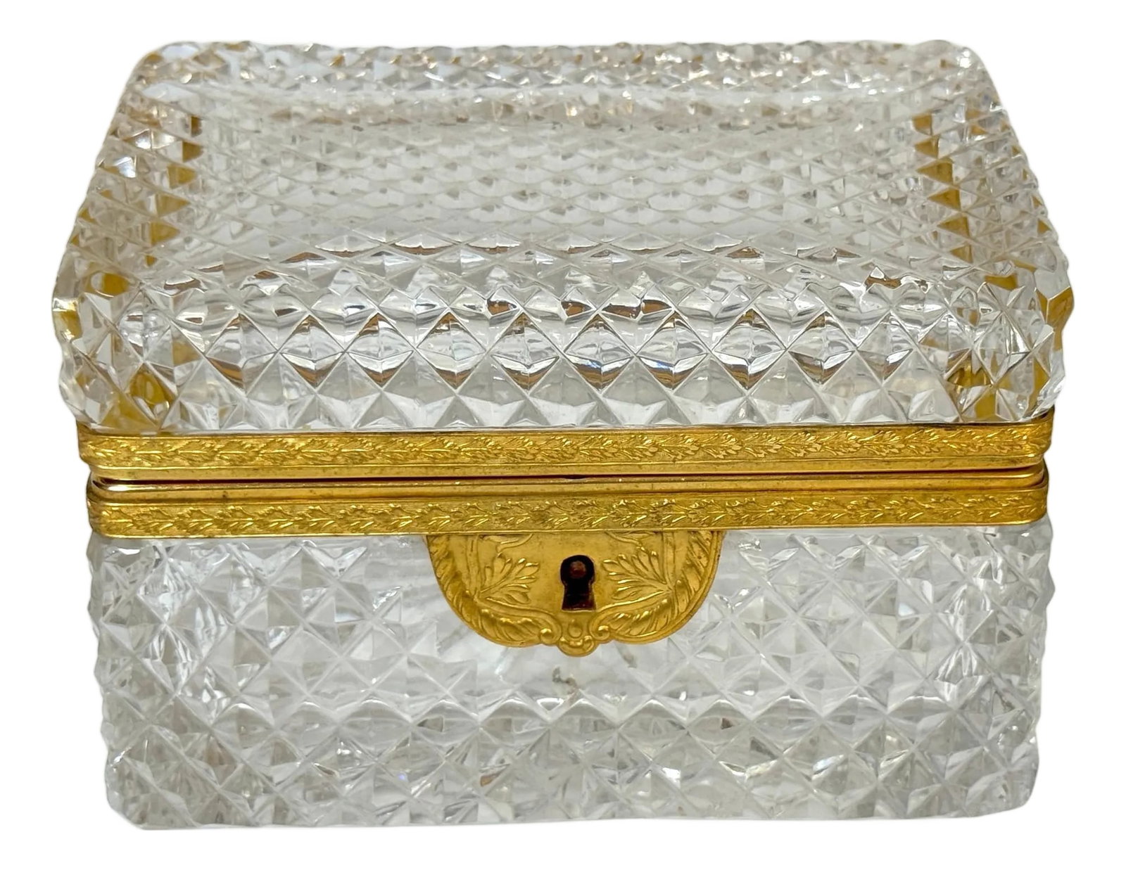 Late 19th C French Fire Gilt Ormolu Cut Glass Table Box, Attributed to Baccarat: Late 19th Century French Fire-Gilt Ormolu and Cut Crystal Table Casket, Attributed to Baccarat A refined French fire-gilt ormolu and cut crystal table box, dating to the late 19th century and