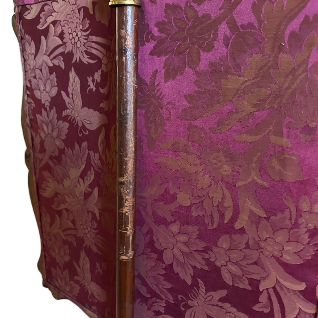 Antique Victorian c.1850s Carved Rosewood Embroidered Silk Fireplace Pole Screen - 11
