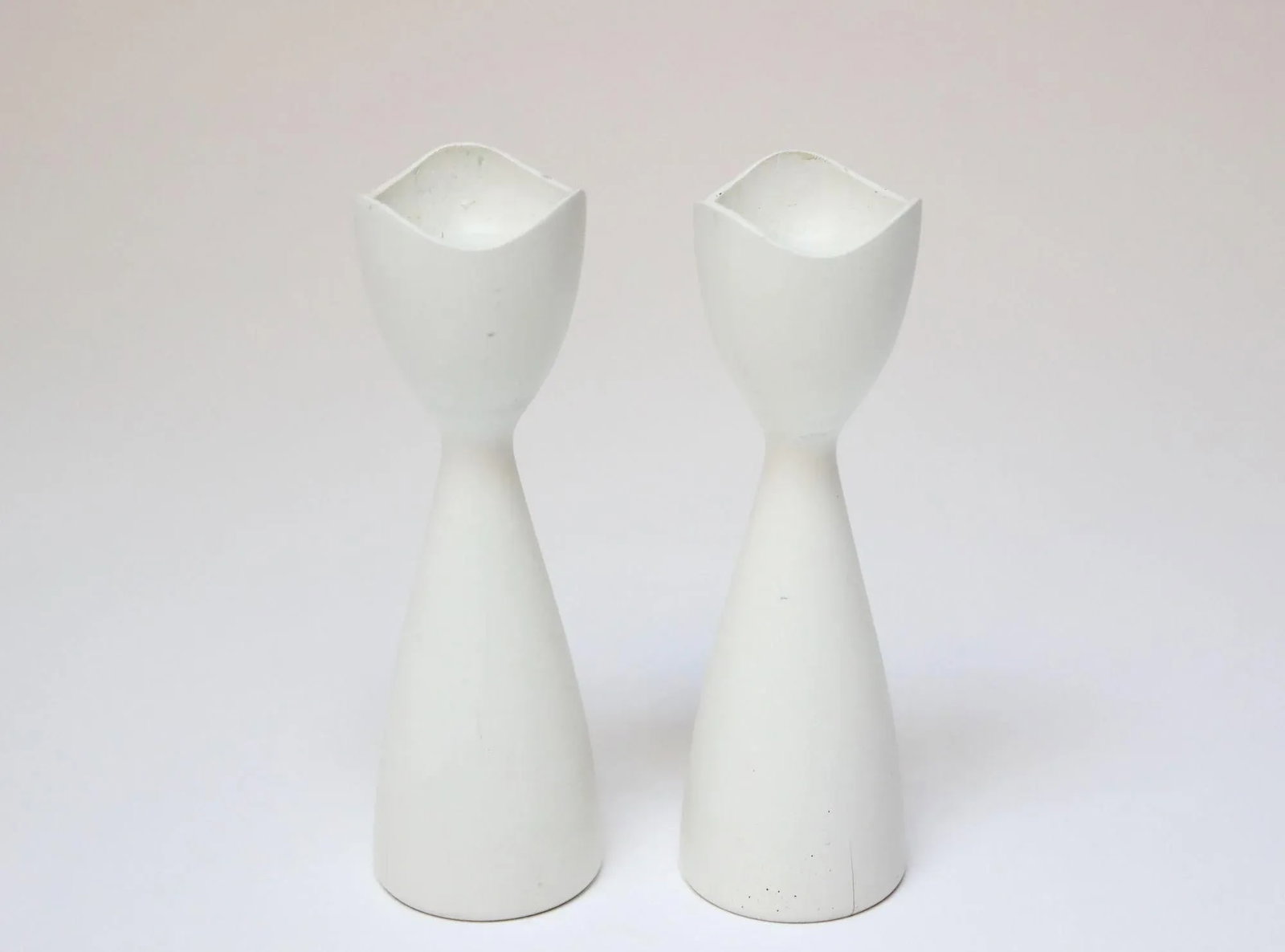 Petite Danish Modern White Candlesticks - 13