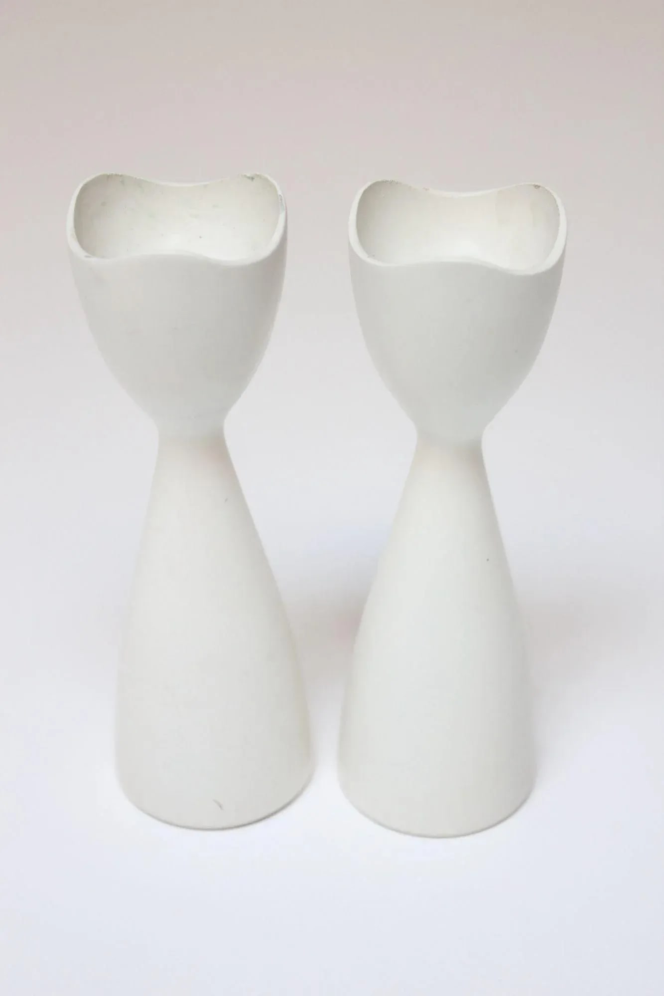 Petite Danish Modern White Candlesticks - 2