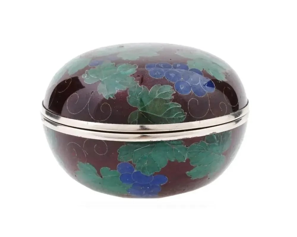 Early 20th Century Japanese Covered Grape Plique a Jour Enamel Kogo Box - 5