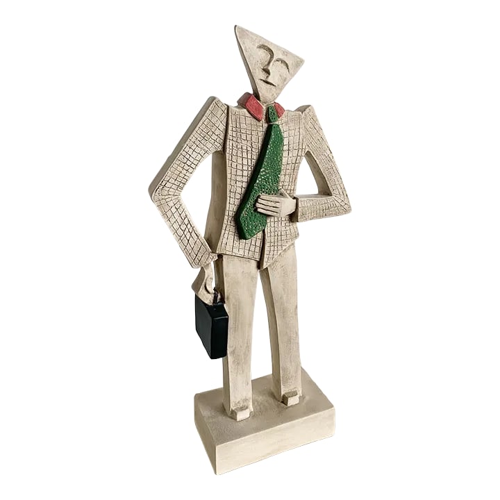 Postmodern Sculpted Business Man With Green Tie and Briefcase