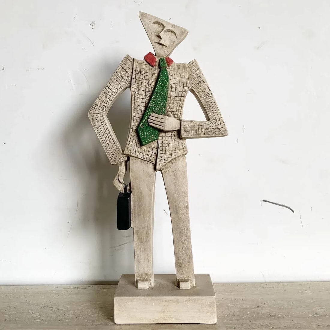 Postmodern Sculpted Business Man With Green Tie and Briefcase - 2