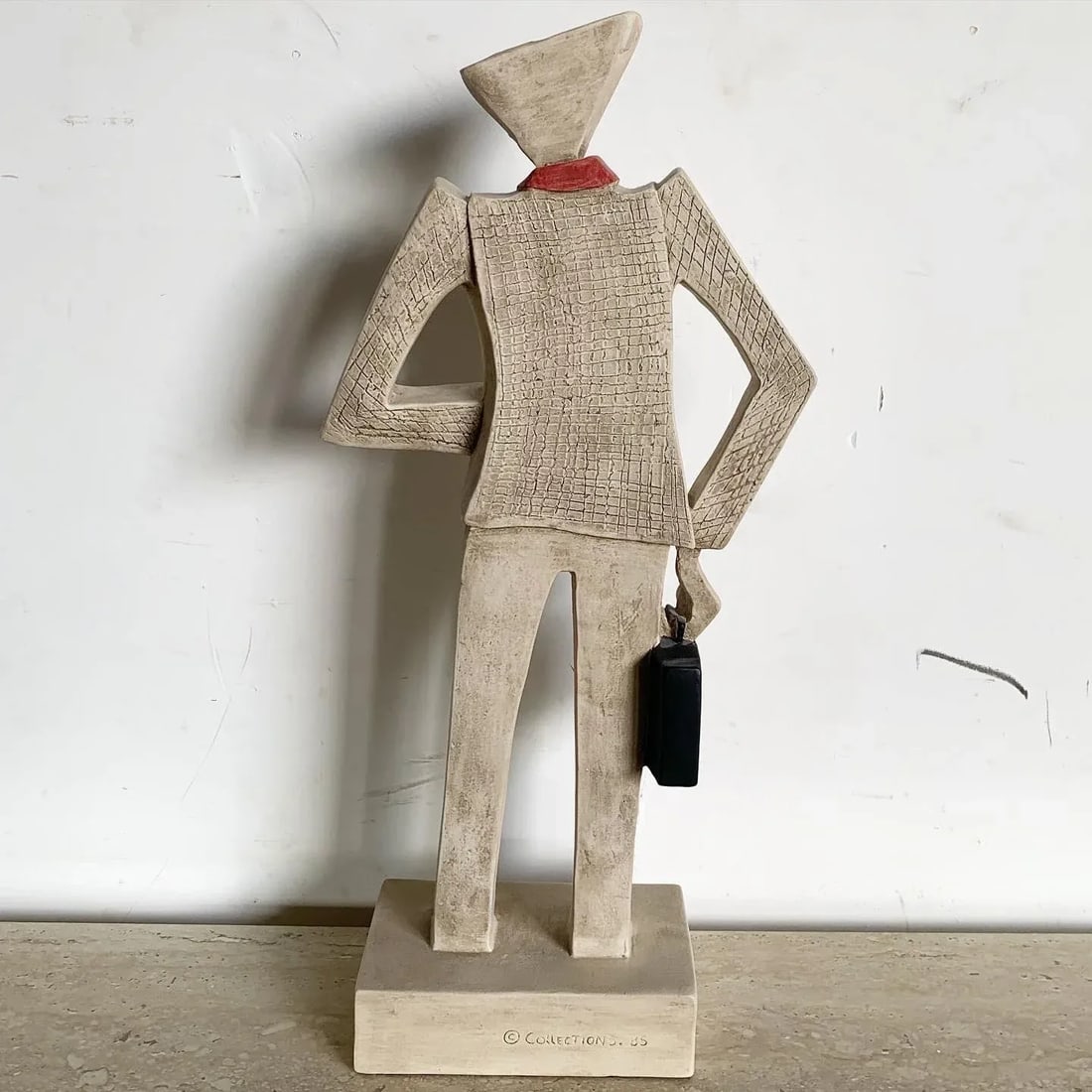 Postmodern Sculpted Business Man With Green Tie and Briefcase - 3