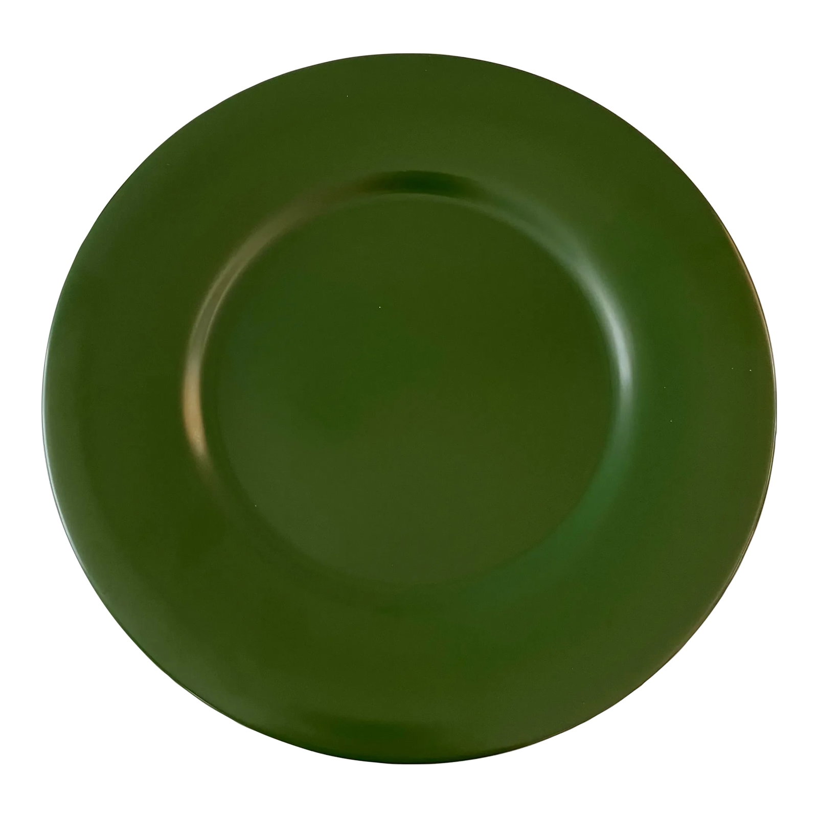 Set of 5 Gien France Green Charger Plates: Set of 5 large ceramic charger plates in a lovely basil green color made by Gien France. Marked on the bottom. Condition: Alterations: Original Condition Unaltered Imperfections: Some Imperfections Co