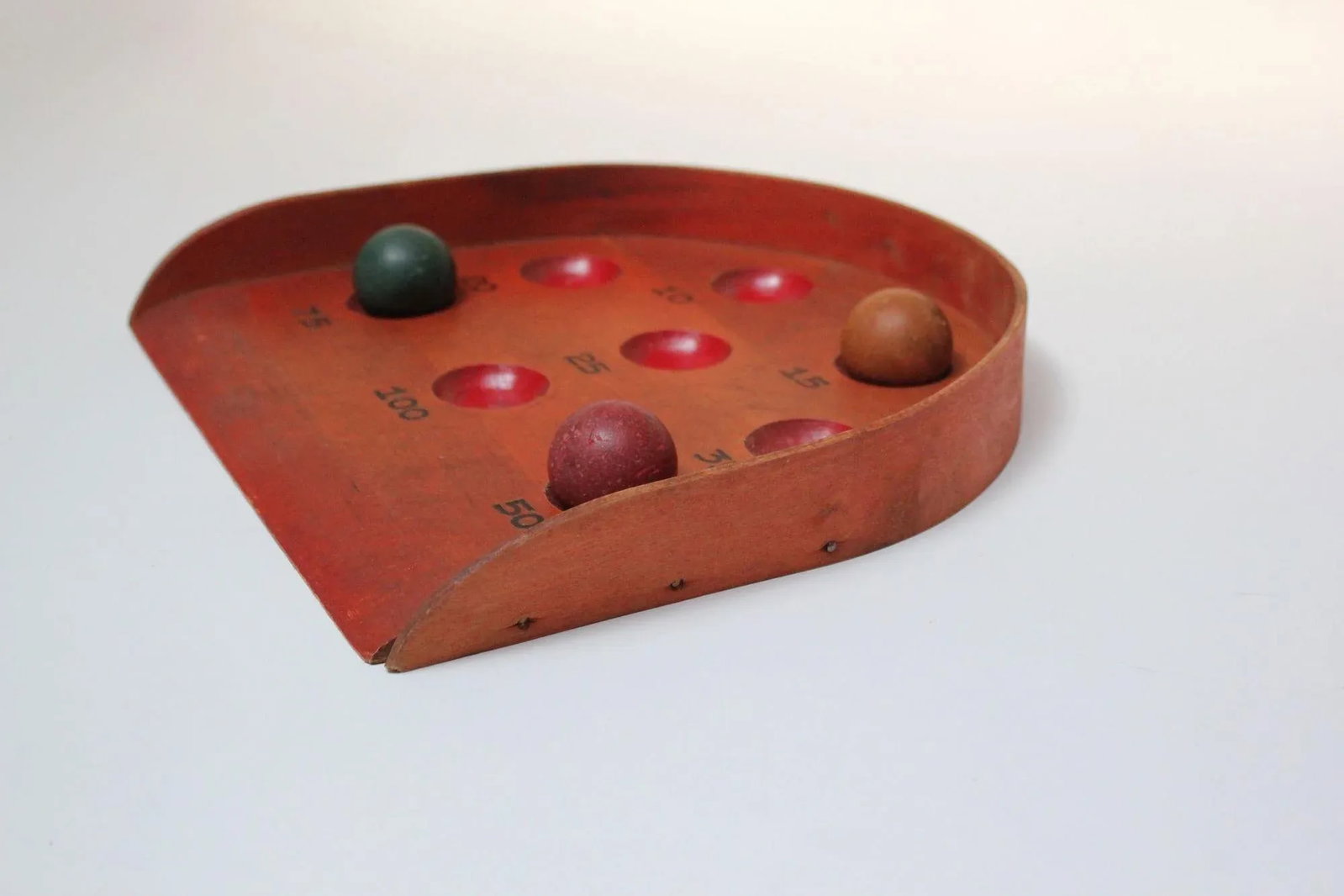Vintage Folk Art/Primitive Skee Ball Game With Three Balls - 4