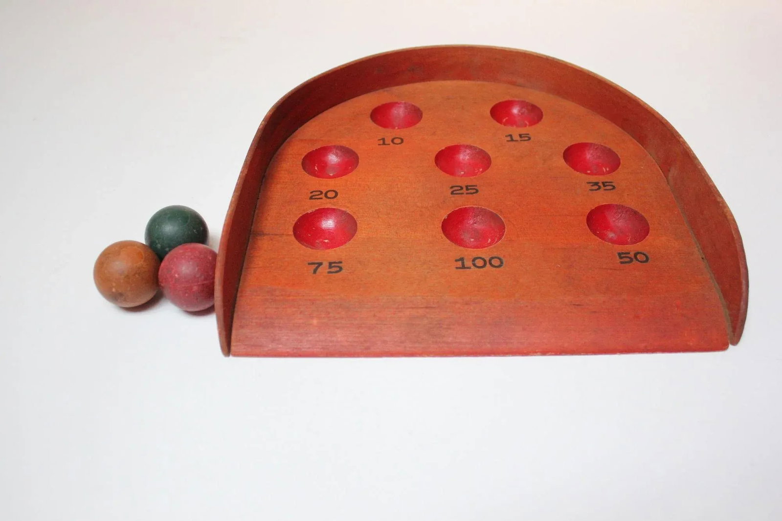 Vintage Folk Art/Primitive Skee Ball Game With Three Balls - 5