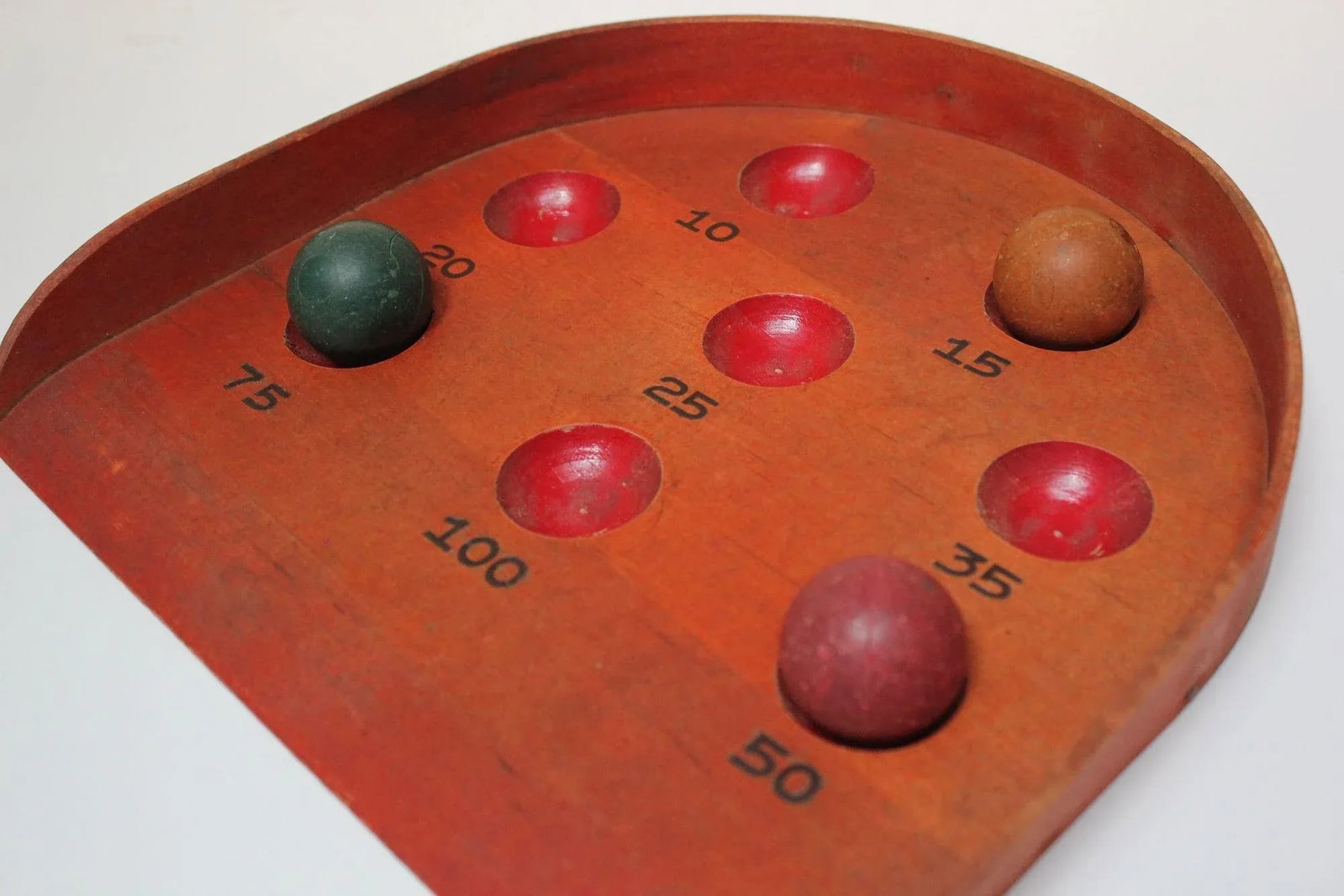 Vintage Folk Art/Primitive Skee Ball Game With Three Balls - 7