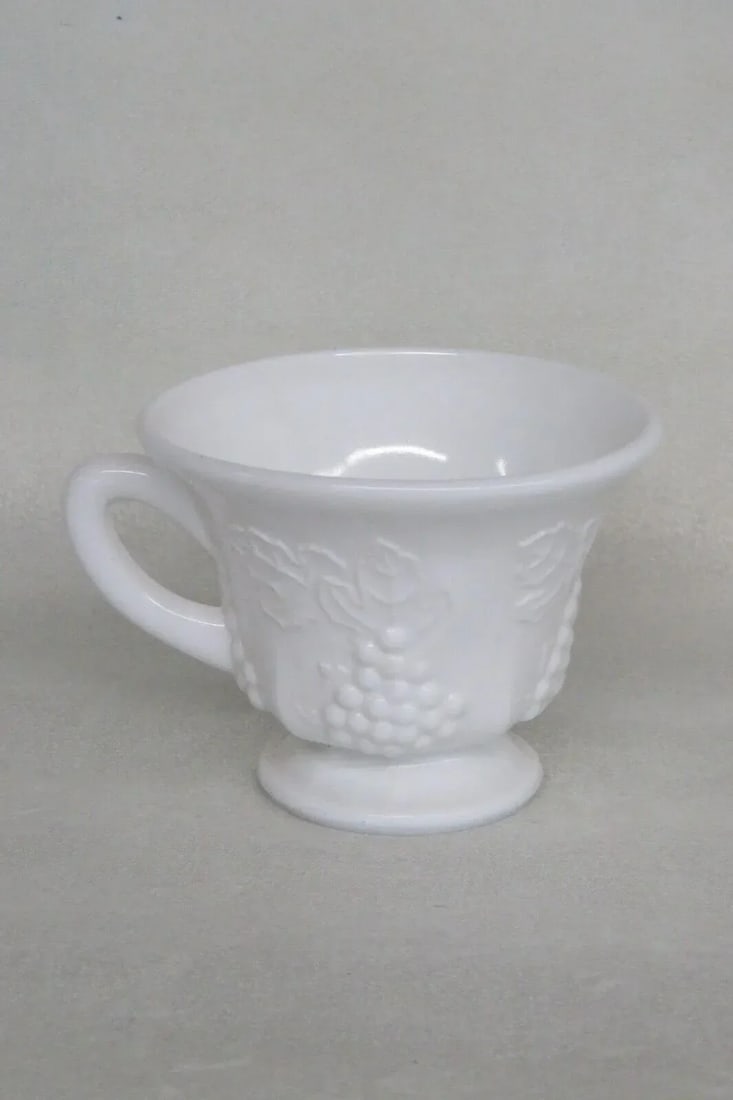Indiana Style Harvest Grape White Milk Glass Punch Bowl and 12 Cups Set - 5