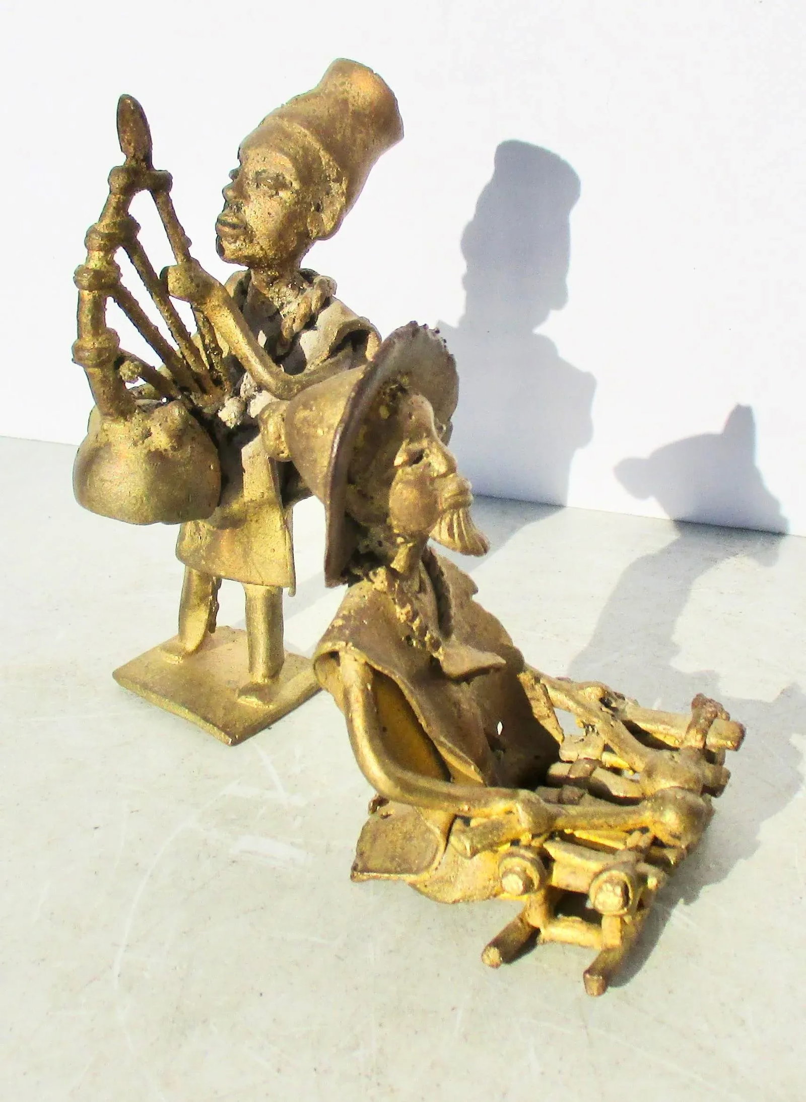 Benin African Bronze Musicians Pair of 2 - 2