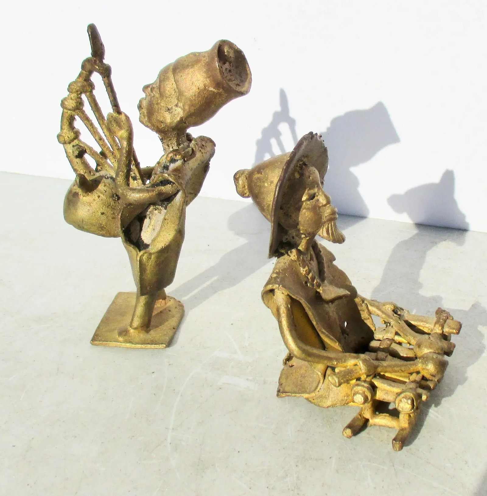 Benin African Bronze Musicians Pair of 2 - 3
