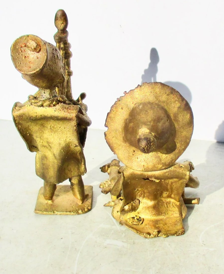Benin African Bronze Musicians Pair of 2 - 4