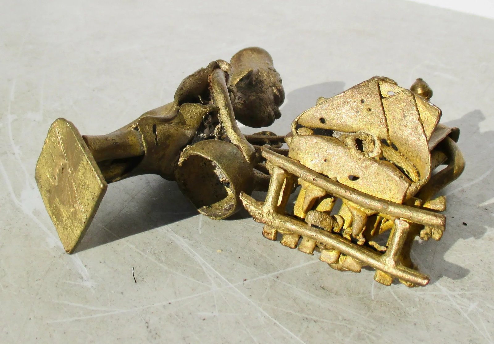 Benin African Bronze Musicians Pair of 2 - 6