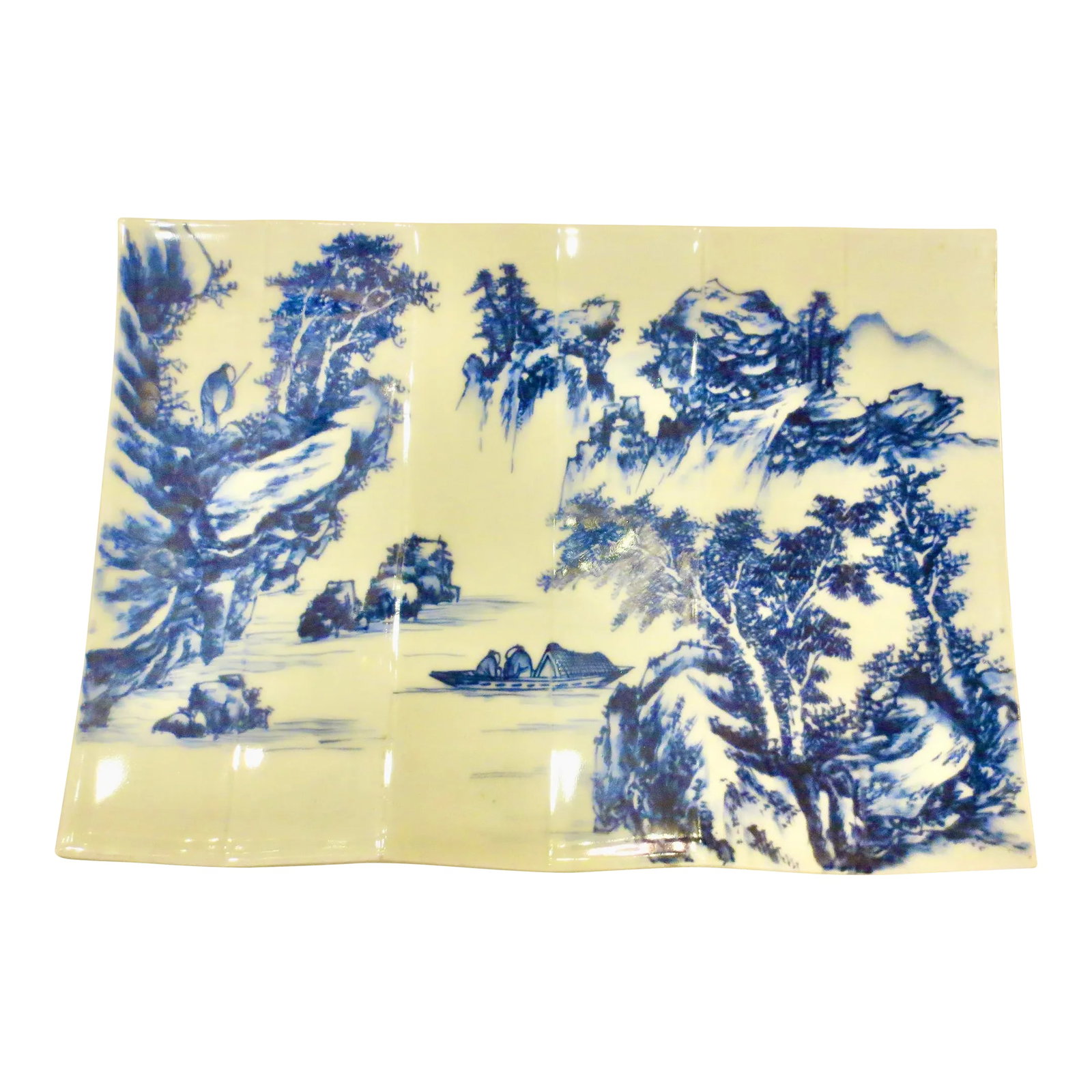Chinese Blue and White Porcelain Serving Tray Vintage 80s (1 of 7)