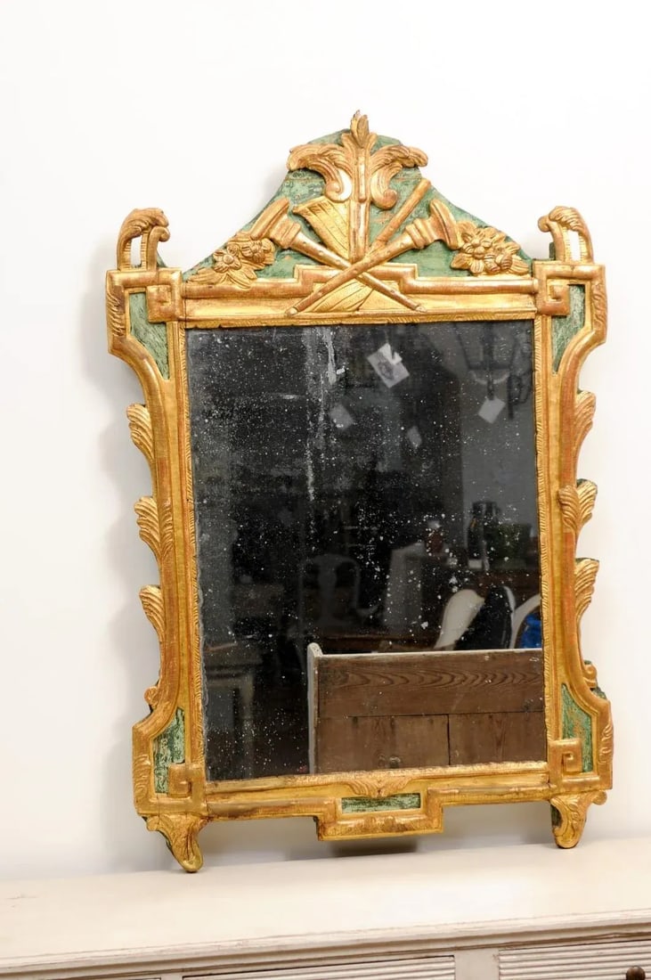 French Louis XVI Period 18th Century Gilded Mirror with Carved Musical Allegory - 11