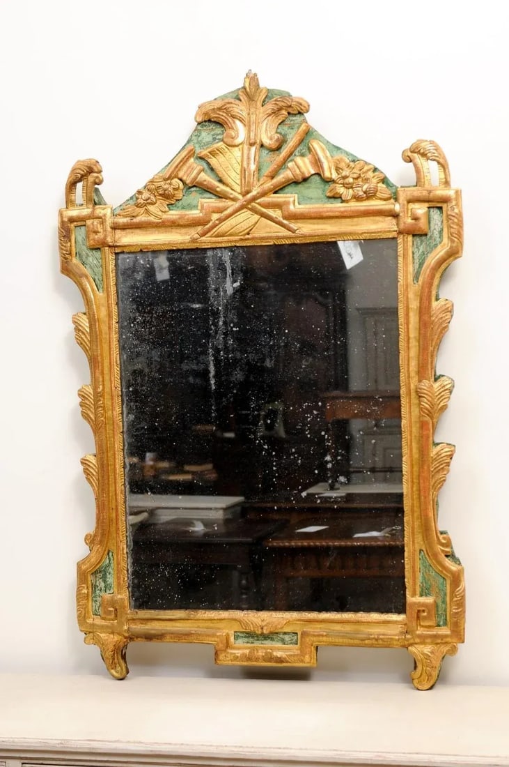 French Louis XVI Period 18th Century Gilded Mirror with Carved Musical Allegory - 12