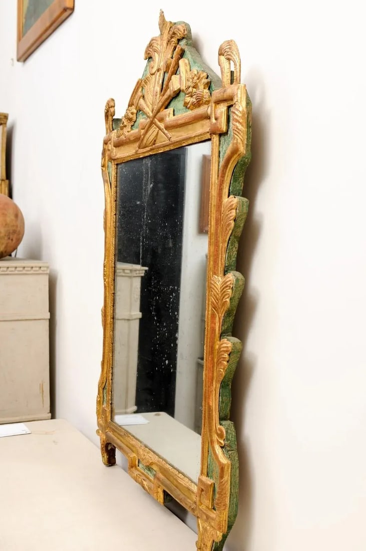 French Louis XVI Period 18th Century Gilded Mirror with Carved Musical Allegory - 3